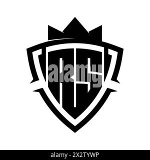 Monogramme en gras lettre RS avec forme de bouclier courbe triangulaire avec modèle de conception de fond noir et blanc couronne Banque D'Images