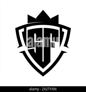 Lettre SF monogramme gras avec forme de bouclier courbe triangle avec modèle de conception de couleur de fond noir et blanc couronne Banque D'Images