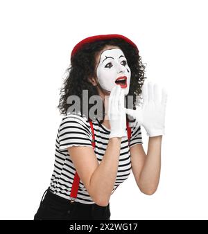 Drôle mine avec béret posant sur fond blanc Banque D'Images