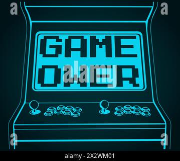 Illustration vectorielle stylisée d'un gros plan d'armoire de jeux d'arcade rétro Illustration de Vecteur