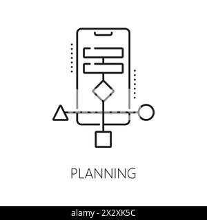 Planification, développement d'applications Web et icône d'optimisation pour la programmation d'applications mobiles, vecteur de ligne. Pictogramme de conception de logiciels UX et d'interface utilisateur Web App et de développement de logiciels d'interface utilisateur dans la planification de projets numériques Illustration de Vecteur