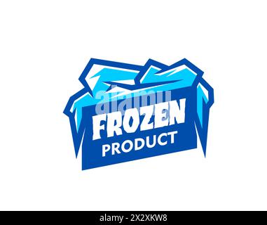 Icône de produit congelé, emblème vectoriel avec des cristaux de glace croustillants et stylisés, entouré de glaçons givrés, encapsulant l'essence du froid, avec une police fraîche et moderne en dessous, évoquant la fraîcheur et la qualité Illustration de Vecteur
