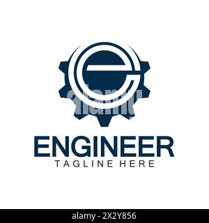 Conception de logo ingénieur, lettre E logo Gear, logo ingénieur avec lettre E et éléments Gear Illustration de Vecteur
