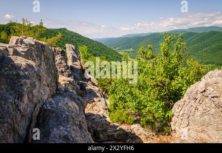 The Seneca Rocks, escalade destination Spruce Knob-Seneca Rocks National Recreation Area, parc à Riverton, Virginie occidentale, États-Unis Banque D'Images