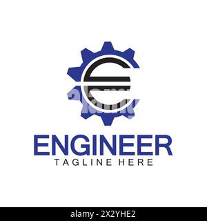 Conception de logo ingénieur, lettre E logo Gear, logo ingénieur avec lettre E et éléments Gear Illustration de Vecteur