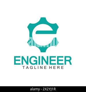Conception de logo ingénieur, lettre E logo Gear, logo ingénieur avec lettre E et éléments Gear Illustration de Vecteur