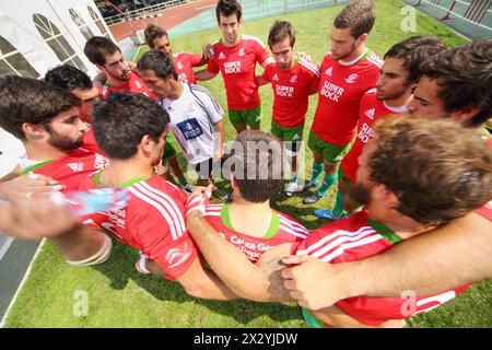 MOSCOU - JUIN 30 : équipe de joueurs de rugby du Portugal sur la deuxième étape du championnat européen de rugby-7 dans le complexe sportif Luzhniki, le 30 juin 2012 in Banque D'Images