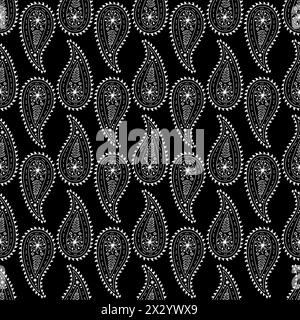 Modèle sans couture Monohcrome avec motifs Paisley sur fond noir Illustration de Vecteur