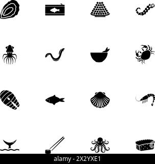 Icône fruits de mer - agrandir à n'importe quelle taille - changer à n'importe quelle couleur. Perfect Flat Vector contient des icônes telles que l'huître, le crabe, la coquille, les crustacés, le homard, algues Illustration de Vecteur