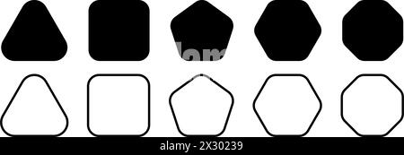 Ensemble de figures géométriques avec des coins arrondis. Triangle, carré ou squircle, pentagone, hexagone et octogone formes isolées sur fond blanc. Illustration graphique vectorielle. Illustration de Vecteur