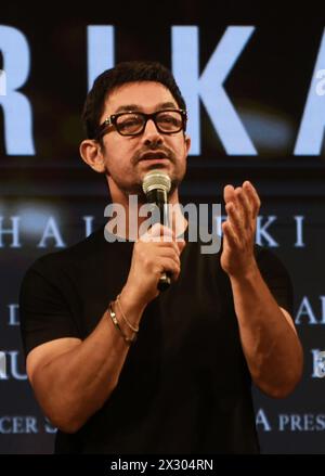 Mumbai, Inde. 22 avril 2024. L'acteur de Bollywood Aamir Khan assiste à un événement de lancement musical à Mumbai, en Inde, le 22 avril 2024. (Photo par Indranil Aditya/NurPhoto)0 crédit : NurPhoto SRL/Alamy Live News Banque D'Images