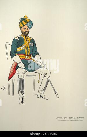 Uniforme militaire de l'Empire britannique, soldat Armée indienne britannique, officier 2nd Bengale Lancers, 1900, LIVRE SOUVENIR - ROYAL NAVAL & MILITARY BAZAAR JUIN 19 Banque D'Images