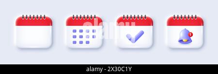 Calendrier des icônes 3D. Affiche le planificateur de dates. Rappel d'événement, icône de notification de l'organiseur du calendrier 3D. Vecteur Illustration de Vecteur