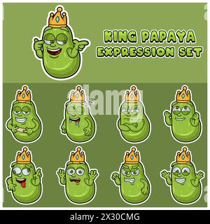 Mascotte de dessin animé de Papaya fuit personnage avec roi et expression set. Vecteur et illustration Illustration de Vecteur