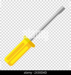 Tournevis avec une poignée jaune, travail, travail, construction, mari pendant une heure, design plat, image simple, style de dessin animé. Concept d'outils spécialisés. Illustration de Vecteur