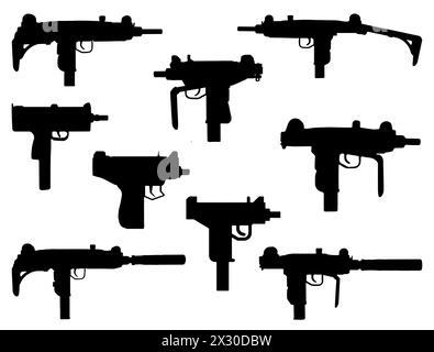 Art vectoriel de silhouette de pistolet mitrailleur UZI Illustration de Vecteur