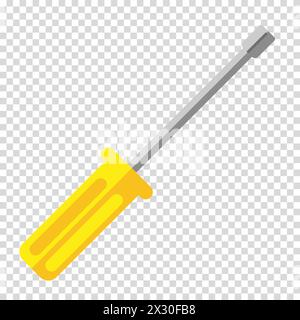 Tournevis avec une poignée jaune, travail, travail, construction, mari pendant une heure, design plat, image simple, style de dessin animé. Concept d'outils spécialisés. Illustration de Vecteur