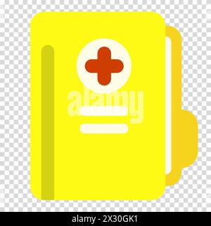 Carte médicale, signe plus, traitement, médecine, dossier, document, conception plate, image simple, style de dessin animé. Concept de soins de santé. Icône de ligne vectorielle pour bu Illustration de Vecteur