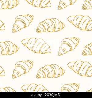 Croissants français Doodles Bakery Seamless Pattern Illustration de Vecteur