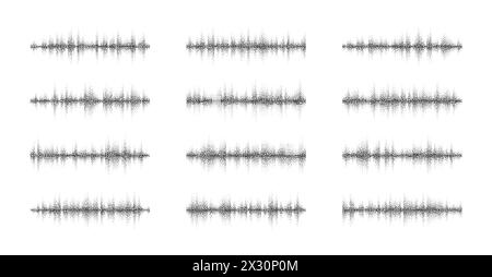 Ondes sonores musicales réglées. Technologie audio, impulsion musicale à grains pointillés. Égaliseur d'ondes sonores moderne. Vecteur Illustration de Vecteur