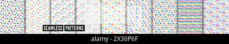 Collection amusante de motifs colorés sans couture. Fond d'art de style abstrait créatif pour les enfants. Vecteur Illustration de Vecteur
