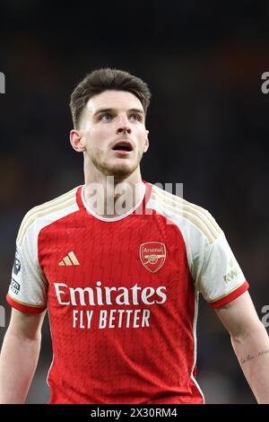 WOLVERHAMPTON, ANGLETERRE - 20 AVRIL : Declan Rice d'Arsenal lors du match de premier League entre Wolverhampton Wanderers et Arsenal FC à Molineux le 20 avril 2024 à Wolverhampton, Angleterre.(photo de MB Media/MB Media) Banque D'Images