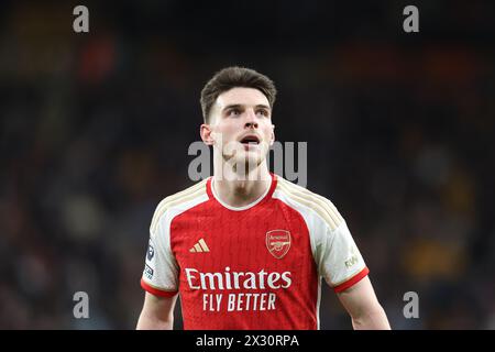 WOLVERHAMPTON, ANGLETERRE - 20 AVRIL : Declan Rice d'Arsenal lors du match de premier League entre Wolverhampton Wanderers et Arsenal FC à Molineux le 20 avril 2024 à Wolverhampton, Angleterre.(photo de MB Media/MB Media) Banque D'Images