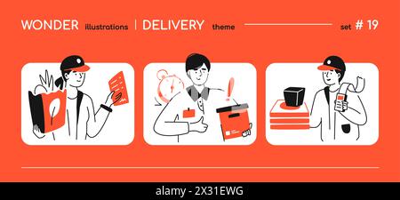 Livraison de nourriture et de marchandises - illustration de style de conception de ligne Illustration de Vecteur