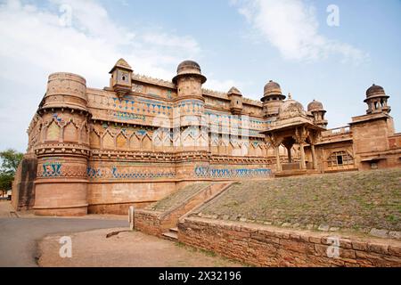 Extérieurs, Man Mandir Palace, Fort Complex, Gwalior, Madhya Pradesh, Inde Banque D'Images