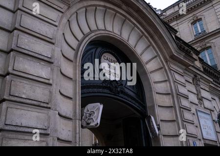 Entrée à la Caisse des dépôts et consignations (CDC), établissement financier public français, Paris, capitale de la France, le 5 janvier 2023. Entrée de Banque D'Images