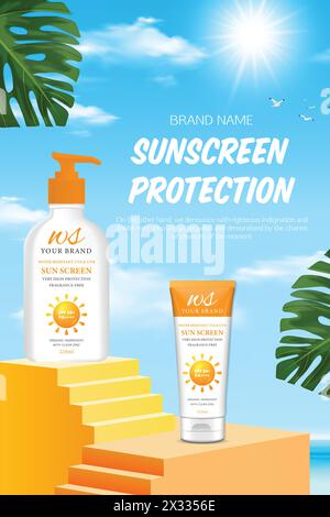 Le vecteur du modèle d'annonce de produit de soins de la peau de crème solaire Illustration de Vecteur