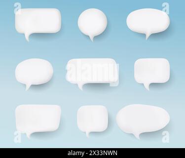 Ensemble de bulles de parole blanches avec effet 3D. Illustration de Vecteur