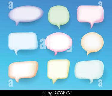 Ensemble de bulles de parole 3D avec des couleurs pastel Illustration de Vecteur