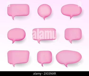 Ensemble de bulles de parole roses avec effet 3D. Illustration de Vecteur