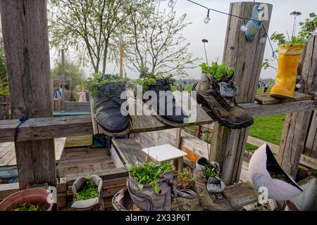 Frühling à Berlin 2024, Tempelhofer Feld, Pflanzen à Schuhen, Gemeinschaftsgarten, Berlin Banque D'Images