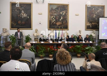 Rome, Italie. 24 avril 2024. Lors de la conférence de presse pour présenter la 14ème édition de Rock in Roma 2024, Sala della Protomoteca, Campidoglio, 24 avril 2024, Rome, Italie. Crédit : Live Media Publishing Group/Alamy Live News Banque D'Images