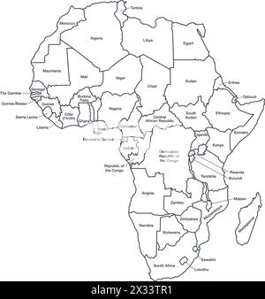 Exact correct correct ligne de carte détaillée de l'afrique états les pays nommés vecteur électoral politique étiqueté isolé sur fond transparent Illustration de Vecteur