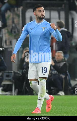 Rome, Italie. 23 avril 2024. ValentÃ-n Castellanos du SS Lazio célèbre après avoir marqué un but lors du match de demi-finale deuxième manche - Coppa Italia entre le SS Lazio vs Juventus FC au stade Olimpic le 23 avril 2024 à Roma, italie score final 2-1 (crédit image : © Agostino Gemito/Pacific Press via ZUMA Press Wire) USAGE ÉDITORIAL SEULEMENT! Non destiné à UN USAGE commercial ! Banque D'Images