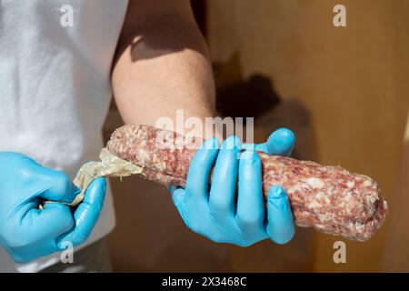 Italie, Lombardie, Crema, Festa del Salame Nobile Cremasco Festival, Salami Banque D'Images