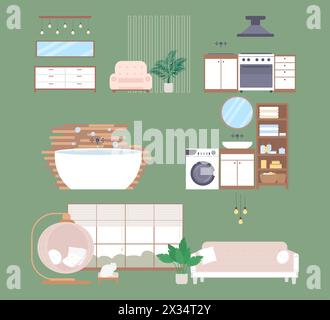 Illustration plate moderne avec intérieur de salon dans des couleurs roses blanches. Intérieur de maison pour le design Illustration de Vecteur