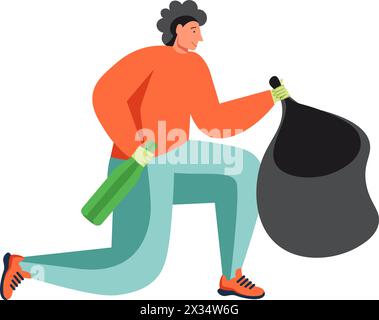 Collecte des déchets et nettoyage des rues, illustration isolée à plat vectorielle Illustration de Vecteur