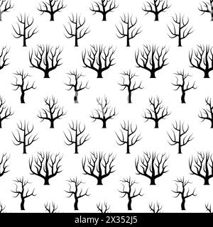 Arbres incurvés noirs et blancs sans arrière-plan de feuilles. Texture sans couture de forêt vectorielle. Illustration de Vecteur