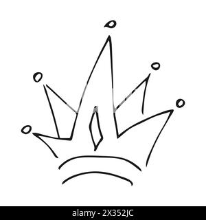 Couronne dessinée à la main. Simple croquis de graffiti reine ou couronne de roi. Couronnement impérial royal et symbole monarque. Pinceau noir doodle isolé sur fond blanc Illustration de Vecteur