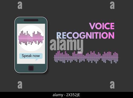 Reconnaissance vocale. Téléphone mobile avec programme de reconnaissance vocale sur l'écran. Illustration vectorielle. Illustration de Vecteur