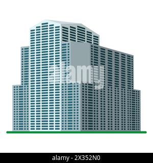 Un immeuble moderne de grande hauteur sur un fond blanc. Vue du bâtiment depuis le bas. Illustration vectorielle isométrique. Illustration de Vecteur