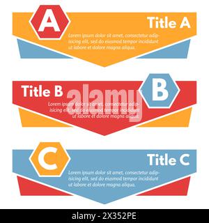 Ensemble de trois bannières horizontales colorées d'options. Modèle de conception infographique étape par étape. Illustration vectorielle Illustration de Vecteur