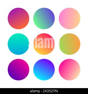 Sphères de dégradés rondes. Ensemble de neuf gradients multicolores tendance. Illustration vectorielle Illustration de Vecteur