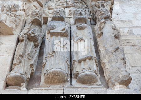 Église de San Miguel portail. Ville d'Estella-Lizarra, Navarre, Nord de l'Espagne Banque D'Images