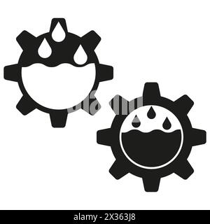 Icônes d'engrenage noires avec des gouttes d'eau. Symbole industriel. Elément de machine simple. Illustration vectorielle. SPE 10. Illustration de Vecteur