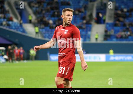 Saint-Pétersbourg, Russie. 24 avril 2024. Maciej Rybus (31) de Rubin vu lors du match de football de la première Ligue russe entre Zenit Saint-Pétersbourg et Rubin Kazan à Gazprom Arena. Score final ; Zenit 0:2 Rubin. (Photo de Maksim Konstantinov/SOPA images/SIPA USA) crédit : SIPA USA/Alamy Live News Banque D'Images